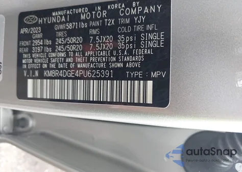 2023 Hyundai Palisade Sel from USA, damaged, VIN KM8R4DGE4PU625391